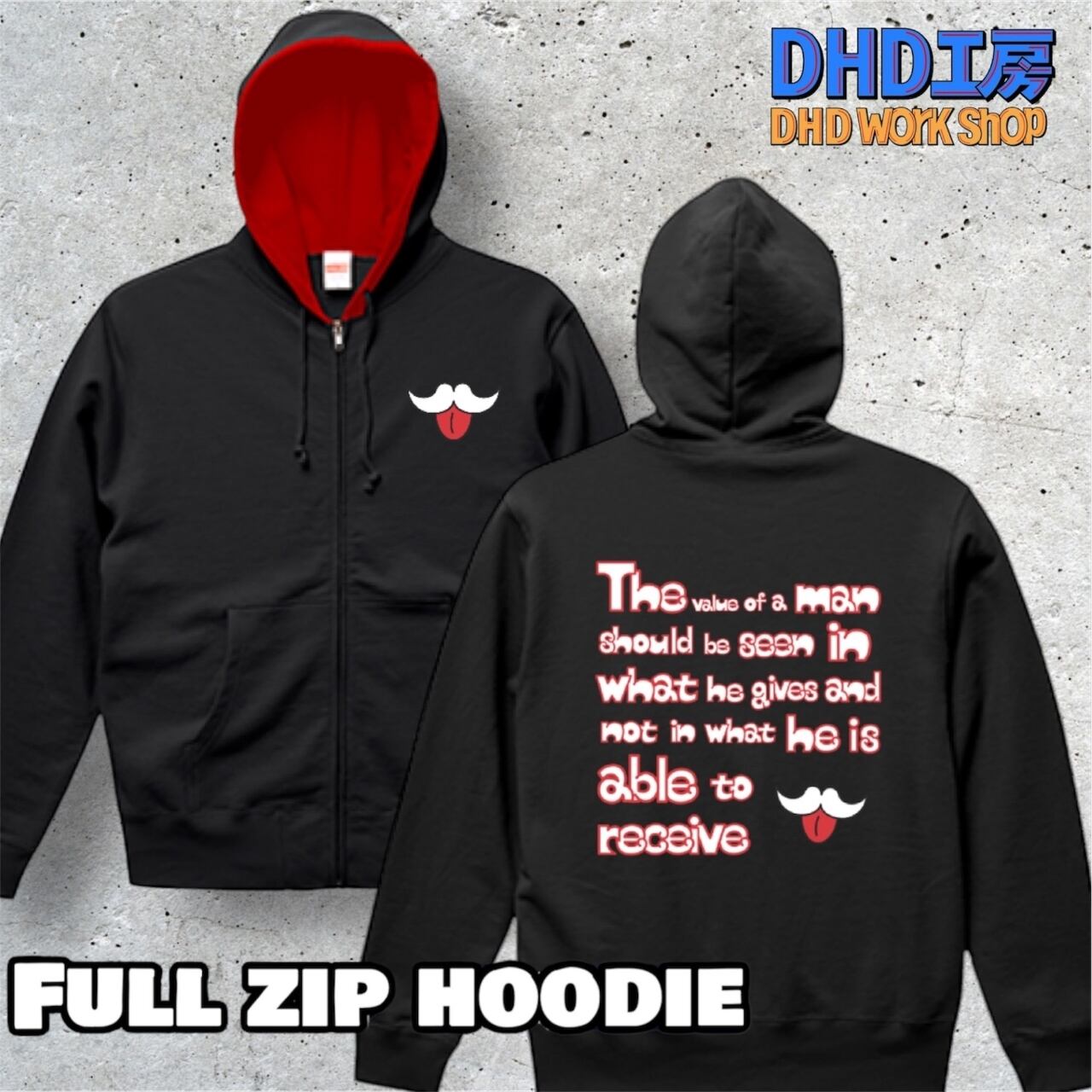 DHD(C)030【フルジップパーカ（ブラック／レッド）　アインシュタインⅢ】