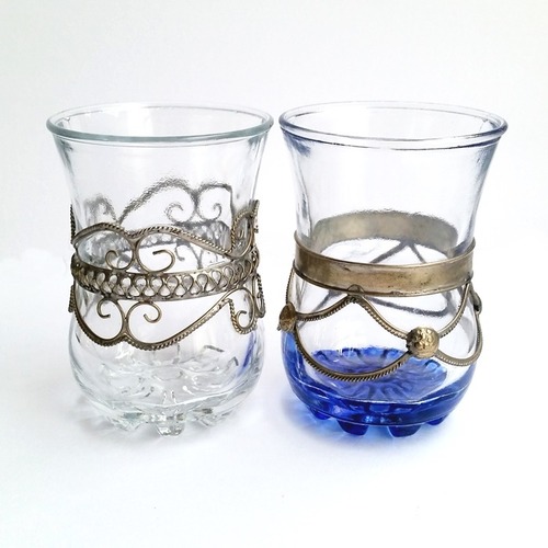 ミントティーグラス モロッコガラス (クリア/ブルー)【モロッコ直輸入】