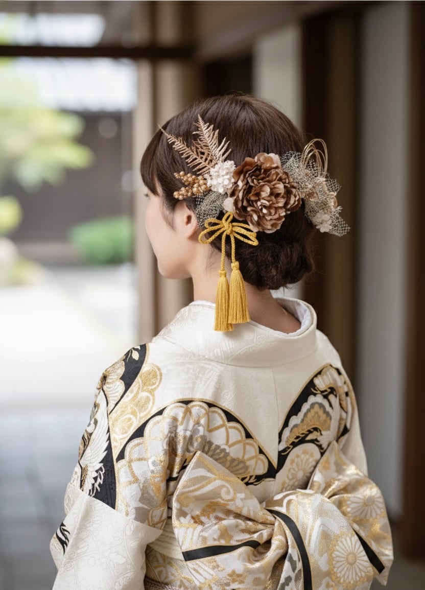 シャクヤクゴールド髪飾り 金箔プレゼント 袴 卒業 振袖 成人式 卒業式 袴 ウェディング ヘッドドレス ヘアパーツ