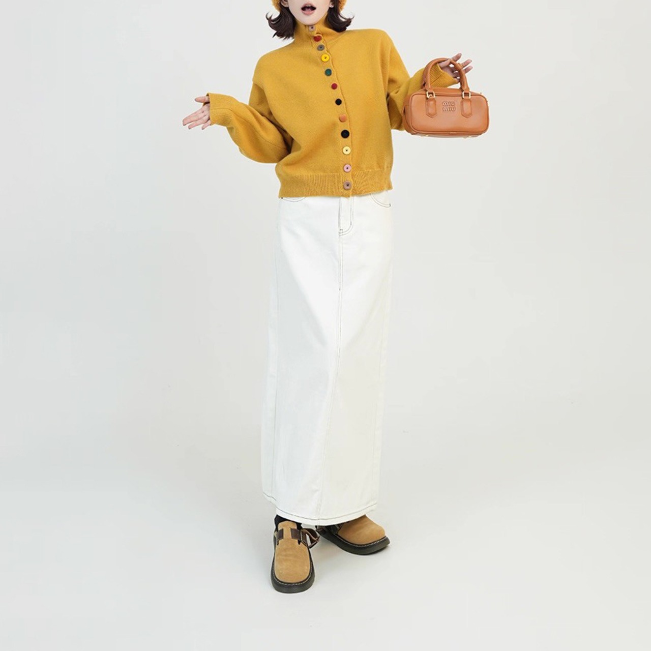 タートルネック ニットカーディガン H0017