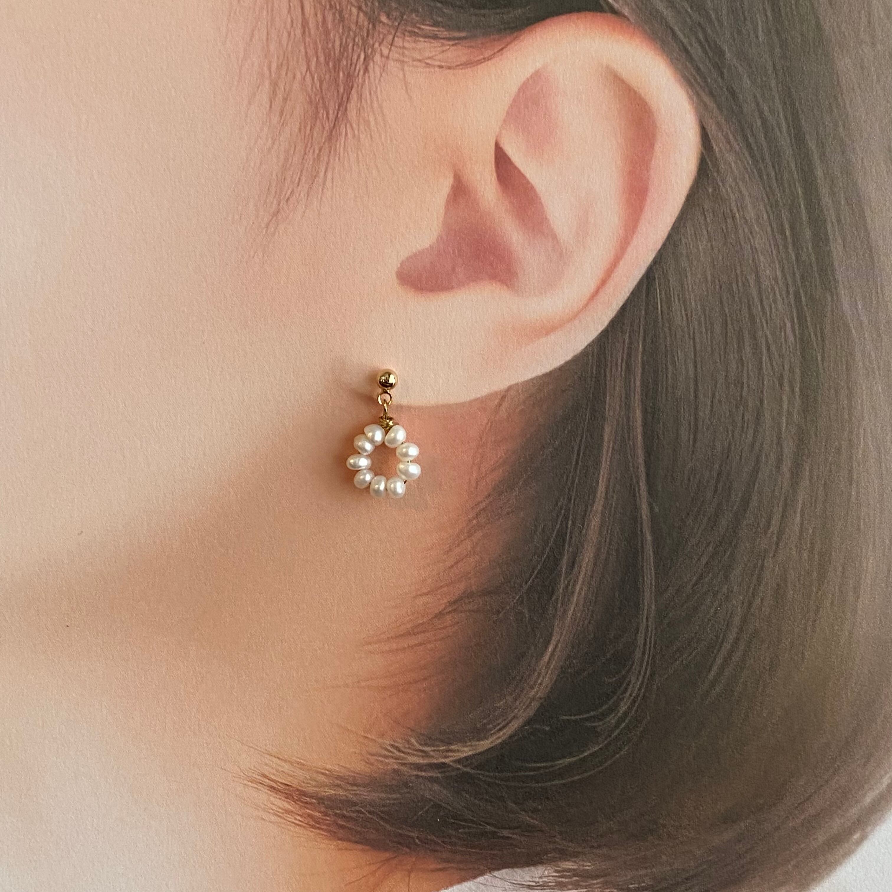 My spice》つぶつぶパールリングピアス・イヤリング(ホワイトパール