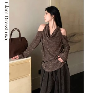 コールドショルダードレープトップス_T1659