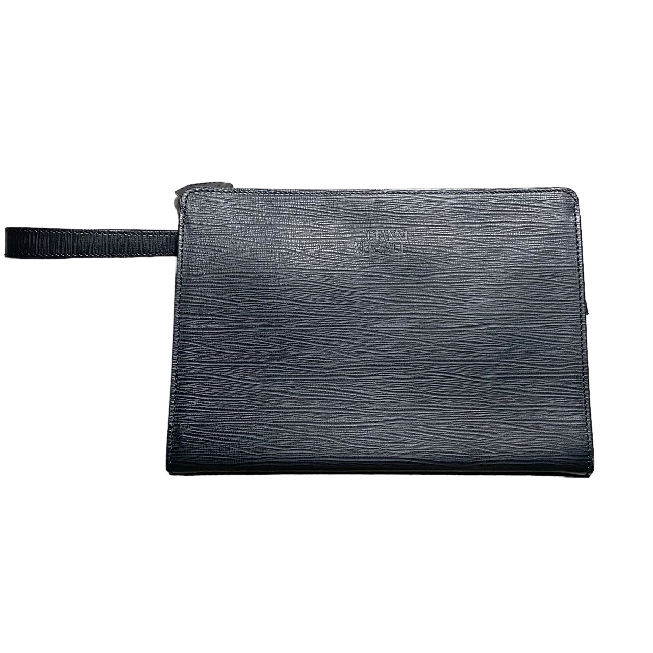 GIANNI VERSACE black leather clutch bag