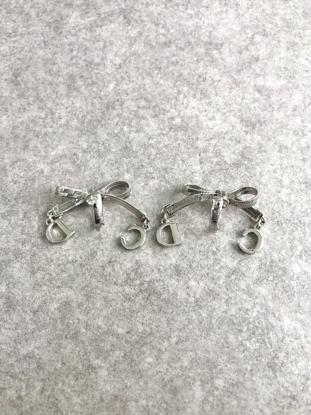 Christian Dior クリスチャン ディオール イヤリング シルバー リボン vintage ヴィンテージ オールド em4kdx