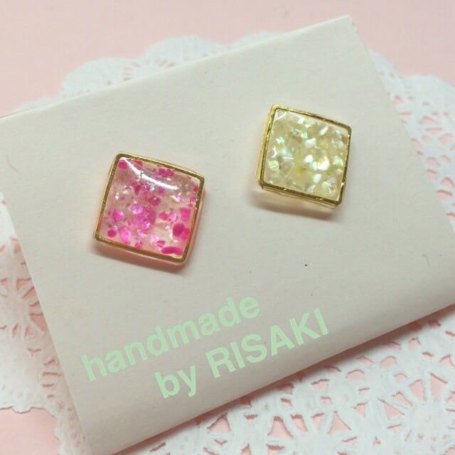 クラッシュシェル×スクエア イヤリング | Risaki