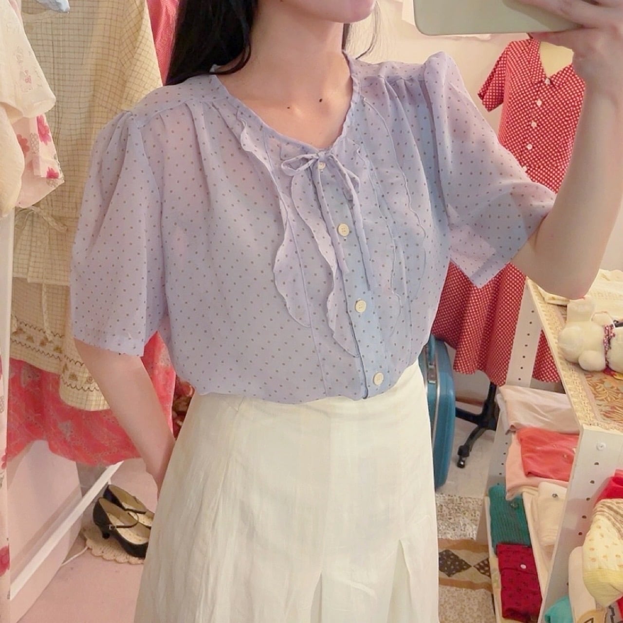 light blue dot sheer blouse