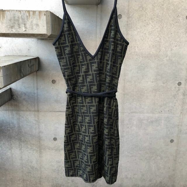FENDI フェンディ ズッカ柄 カシュクール ワンピース カーキ/1800317  