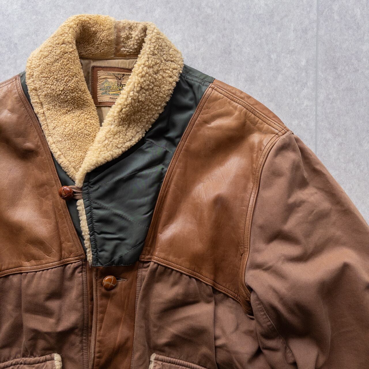 CHEVIGNON Cotton/Nylon/Leather Switching Shawl Collar Jacket | jose