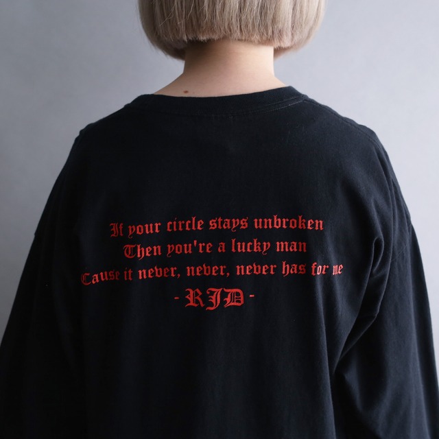 front and sleeve and back good printed l/s tee