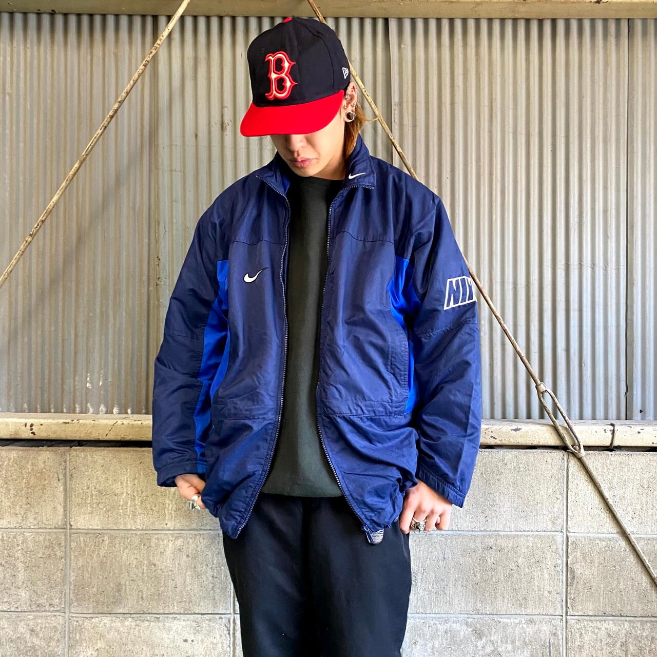 90年 NIKE ナイキ スウォッシュロゴ ナイロンジャケット メンズL 古着 