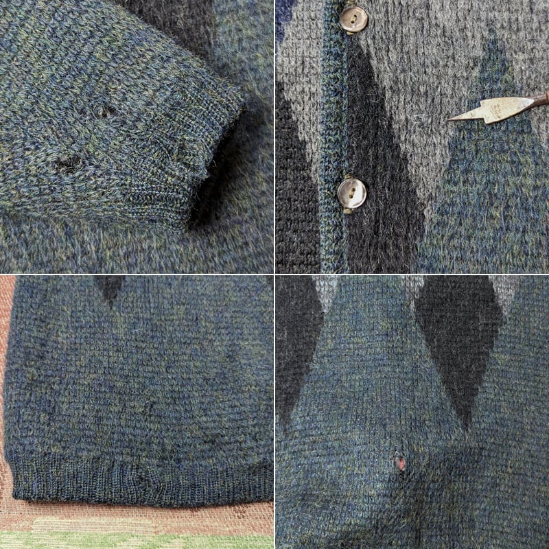 60s McGREGOR Diamond-Pattern Wool Mohair Cardigan (XL 60s McGREGOR Diamond-Pattern Wool Mohair Cardigan (XL