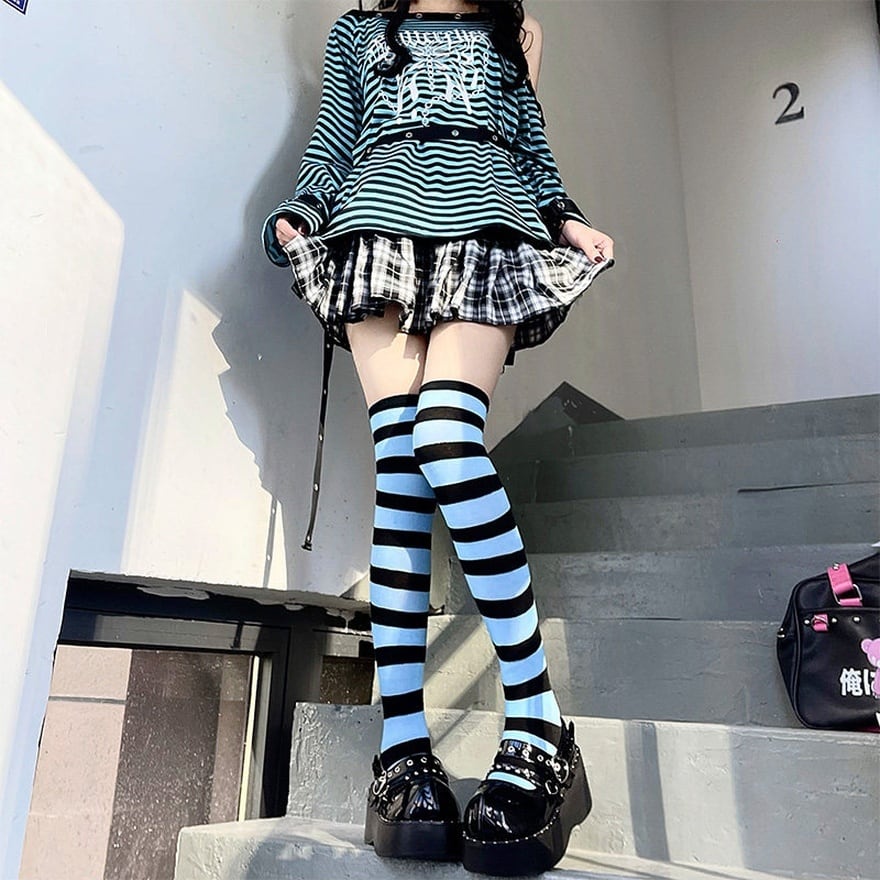地雷系 ニーハイ 【ボーダー 5カラー】 サブカル Y2K punk 参戦服