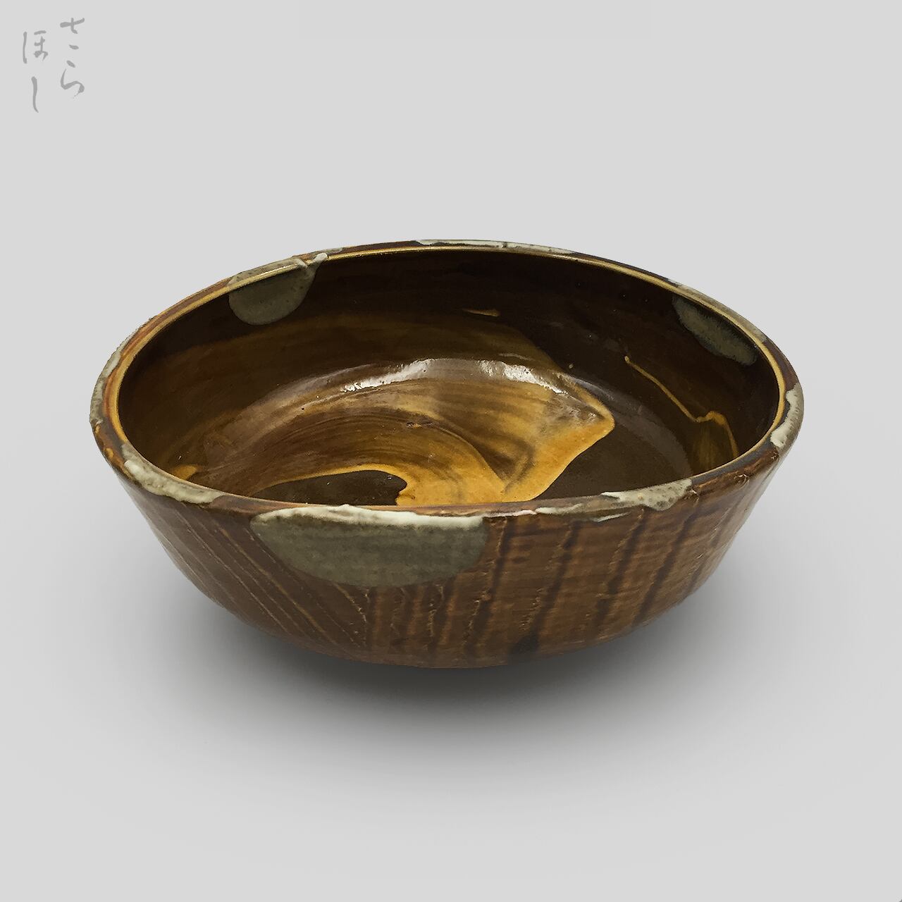 【一点もの】小鹿田焼 小袋窯 7寸菓子鉢 変形型 打ち刷毛目 茶 幅約21cm 花器 陶器 和食器 民藝 中鉢