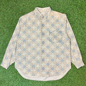 【Men's】90s GUESS オリエンタル 総柄 ベージュ 長袖シャツ / Made In USA Vintage ヴィンテージ 古着 シャツ