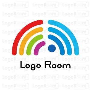 No749 虹とWifiのロゴ【虹、カラフル、wifi、シンプル、明るい、親しみ、通信、回線、ネット、電波、IT、ショップ】