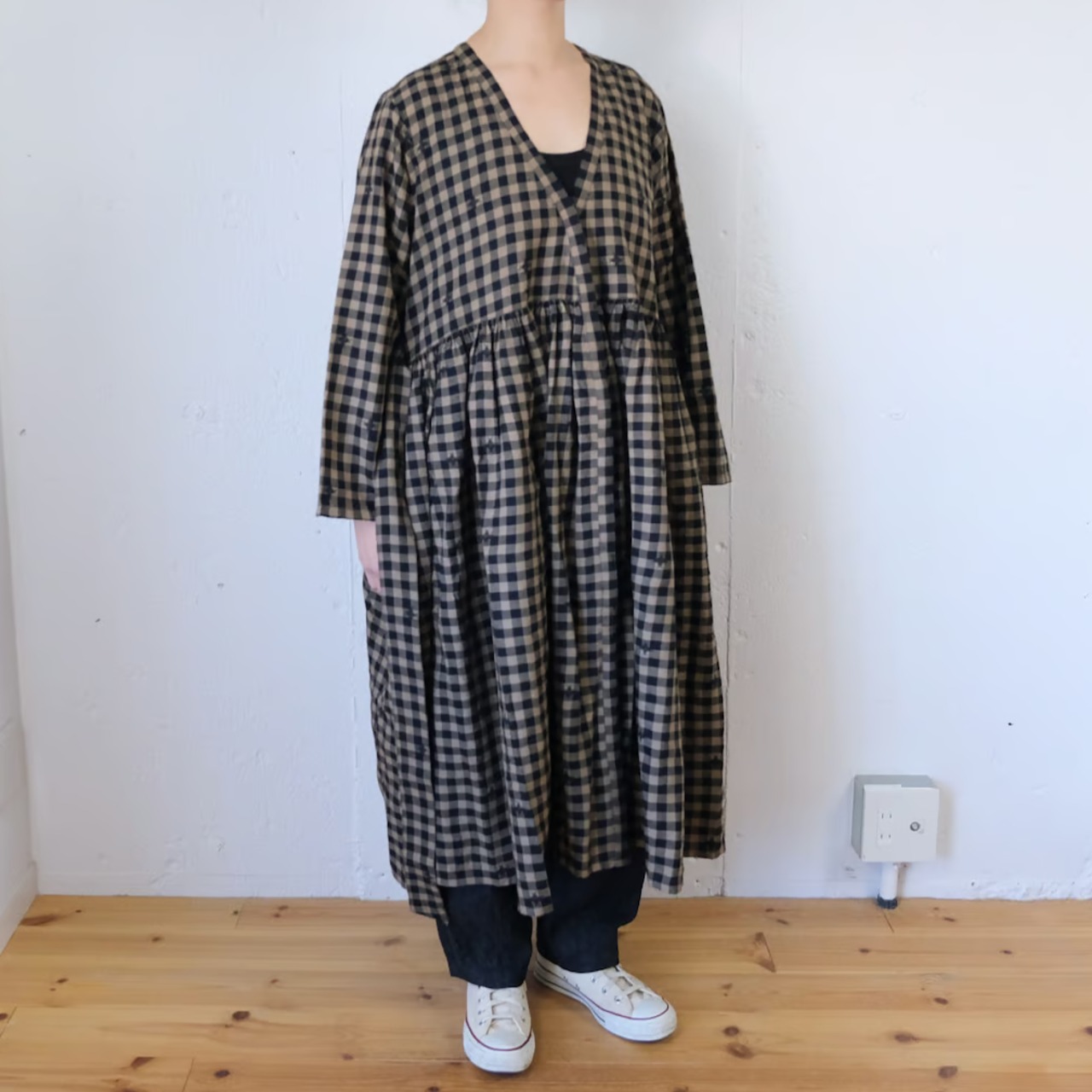 maison de soil（メゾンドソイル）ギンガム+ジャガード柄 カシュクールワンピース