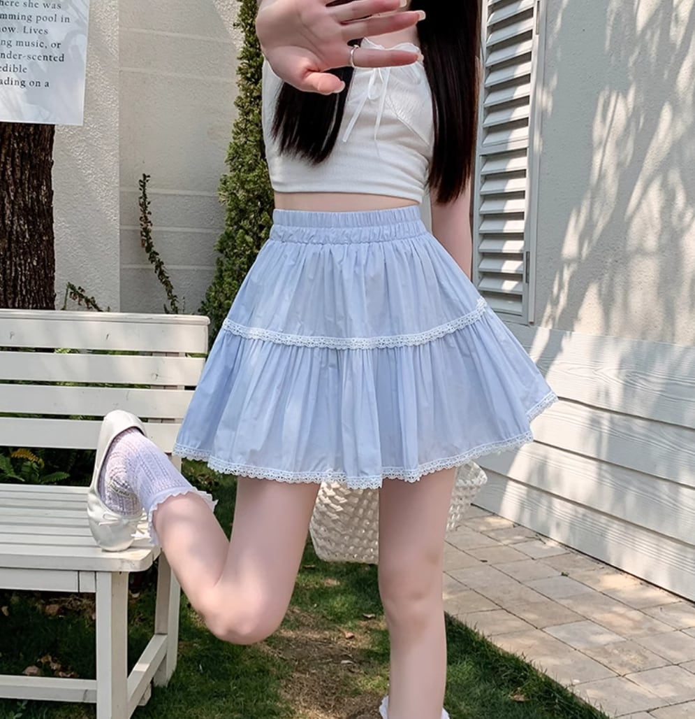 3色／レーストリムティアードギャザーミニスカ ・68647