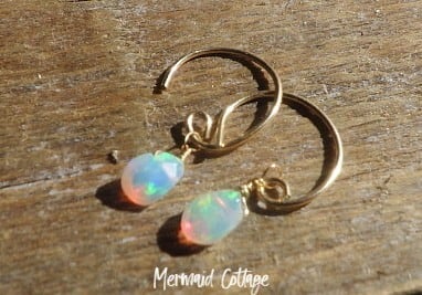 宝石質】*14kgf* Opal Gold Earrings プレシャスオパールのピアス