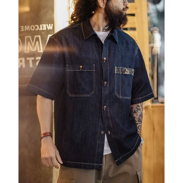 Denim Stitch Collared Shirt【G1149】