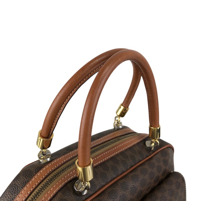 CELINE セリーヌ マカダム ハンドバッグ ブラウン ブラゾン型押し PVC レザー vintage ヴィンテージ オールド sw7bj6