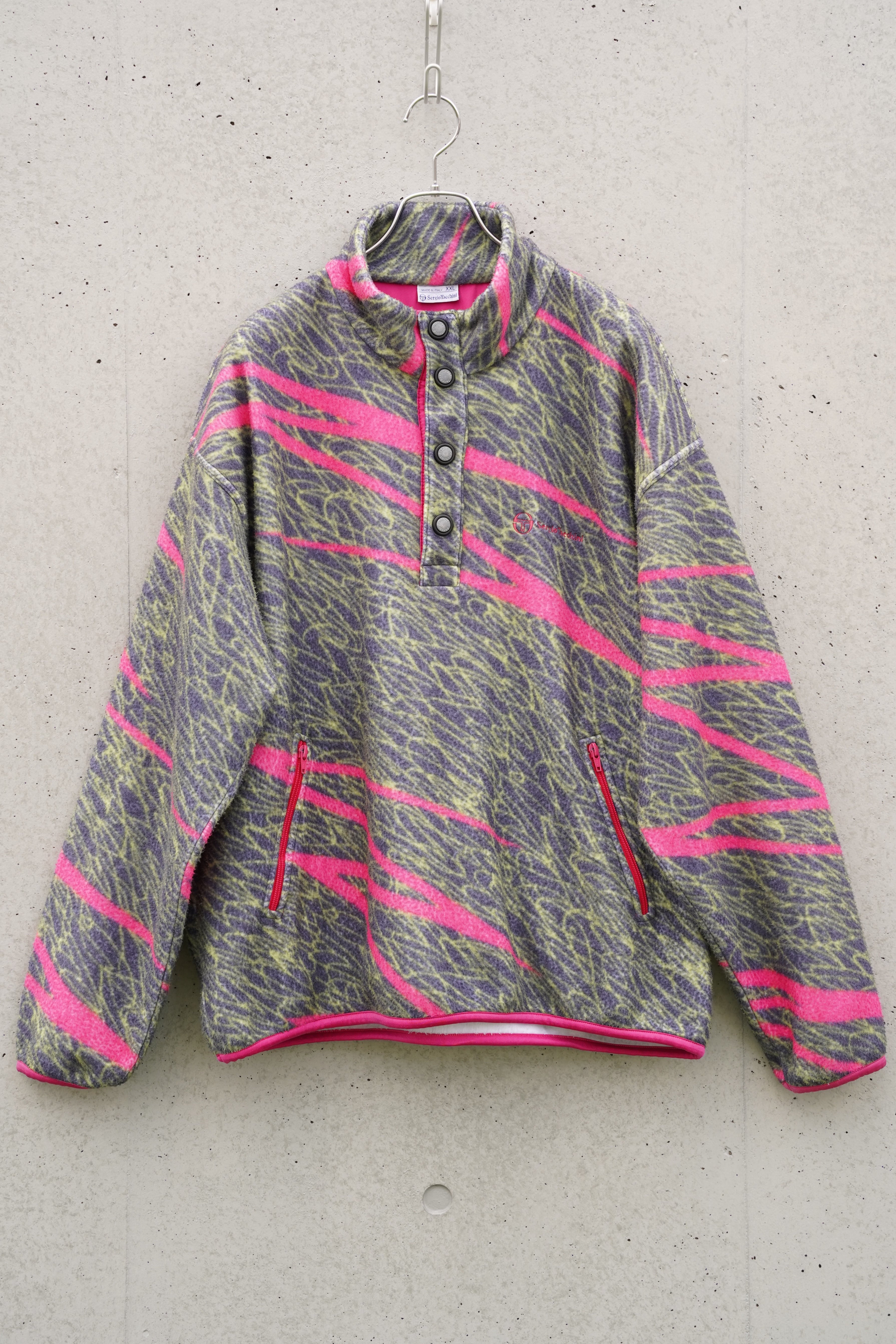 Sergio Tacchini 1990s “NEON ABSTRACT” Fleece Pullover / Made in Italy / XXL