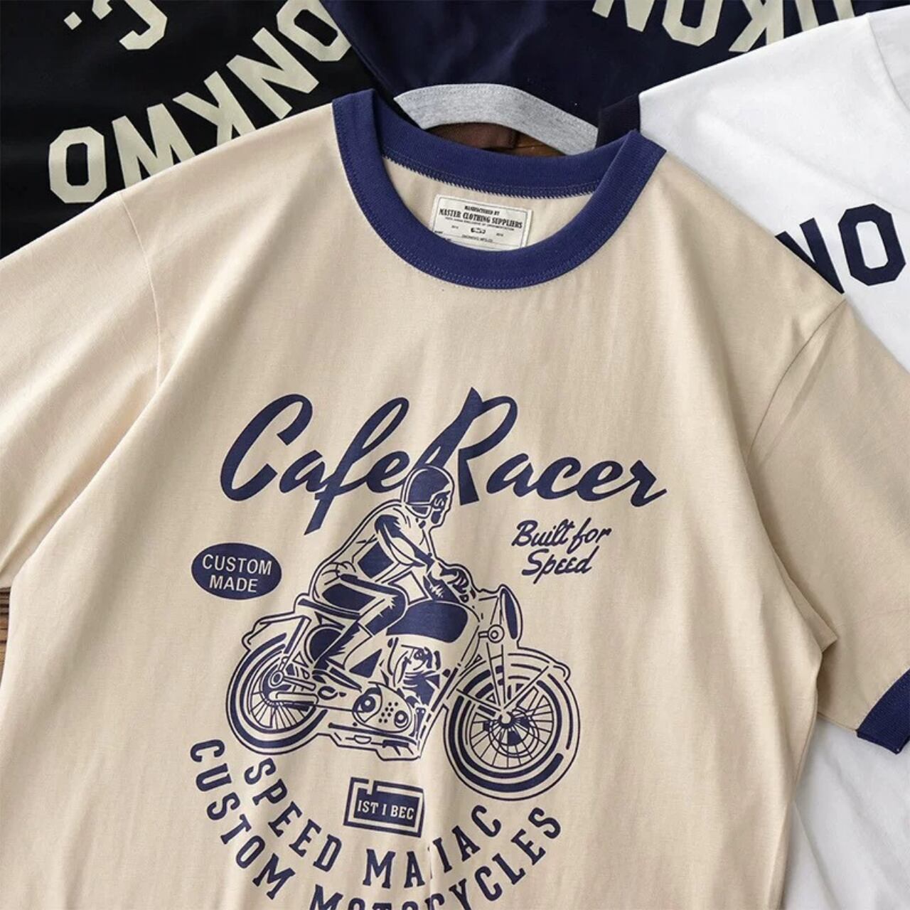 カフェレーサーデザイン クルーネック Tシャツ 00211