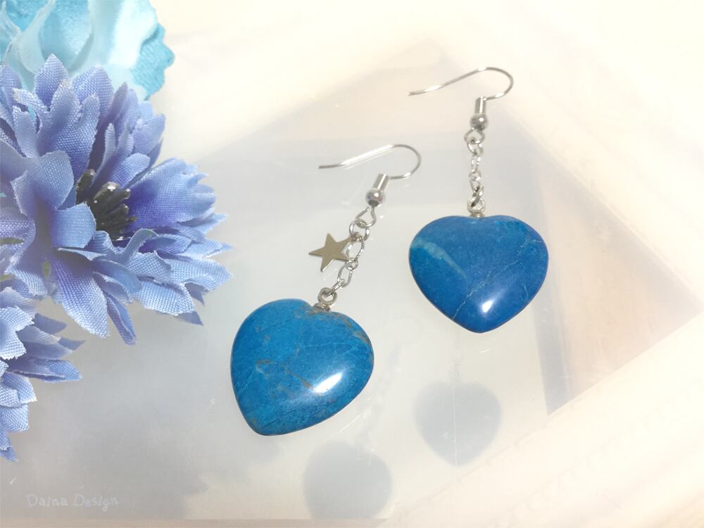 オータムジャスパー と スターチャーム の フープイヤリング ハンドメイド