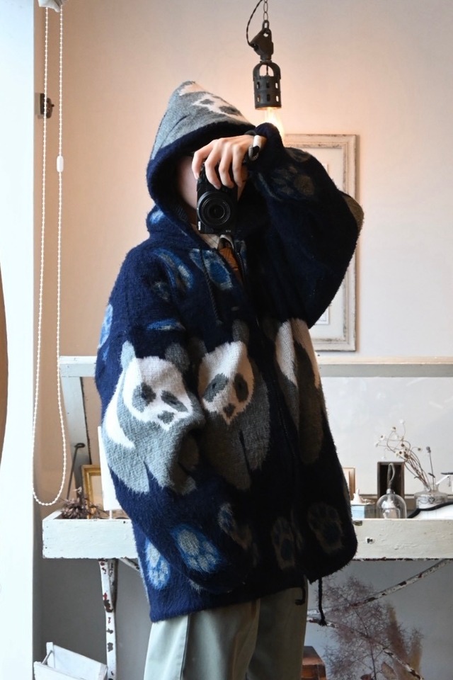 1990’s Ecuador Panda Wool Zip-Up Hoodie／ー