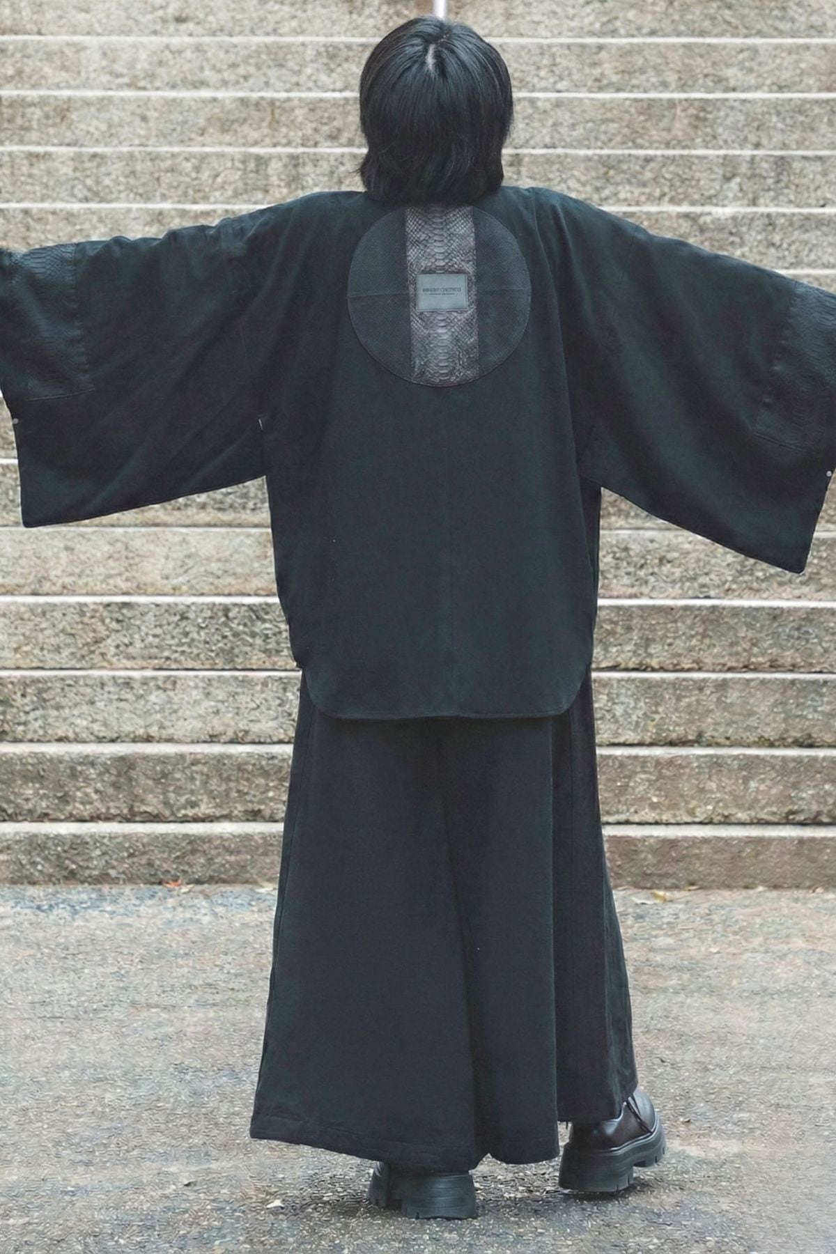 Web限定｜完全受注生産】Kimono Denim Shirt -黒蛇革×黒蛇DENIM-｜神龍