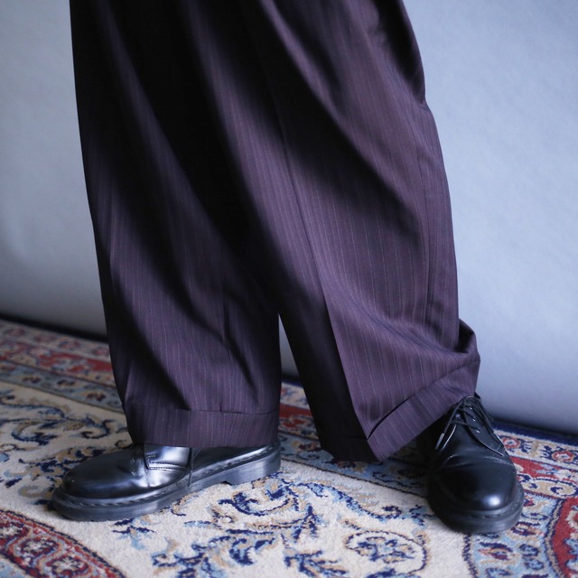 2-tuck straight silhouette violet stripe pattern super wide pants