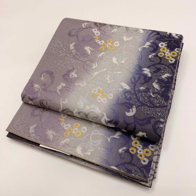 洒落袋帯 しゃれ袋帯 全通柄 洒落 袋帯 カジュアル 小紋 色無地 紬 450cm 中古 正絹 仕立て上がり 5219