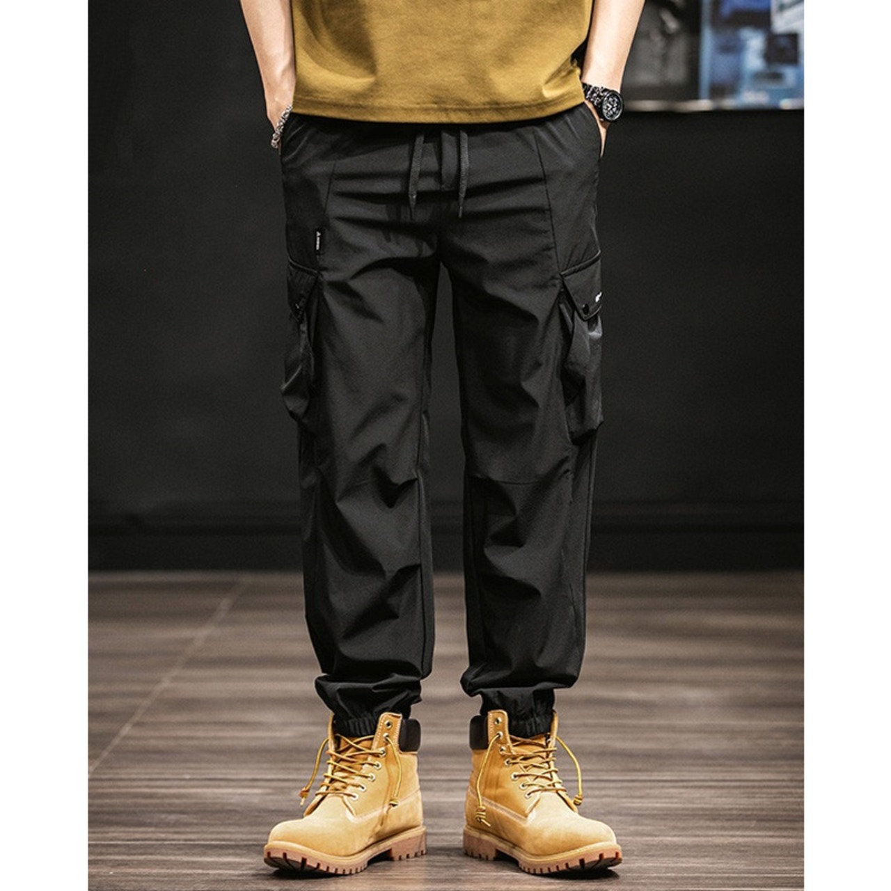 Elastic Waist Drawstring Cargo Pants ◇2color H0348