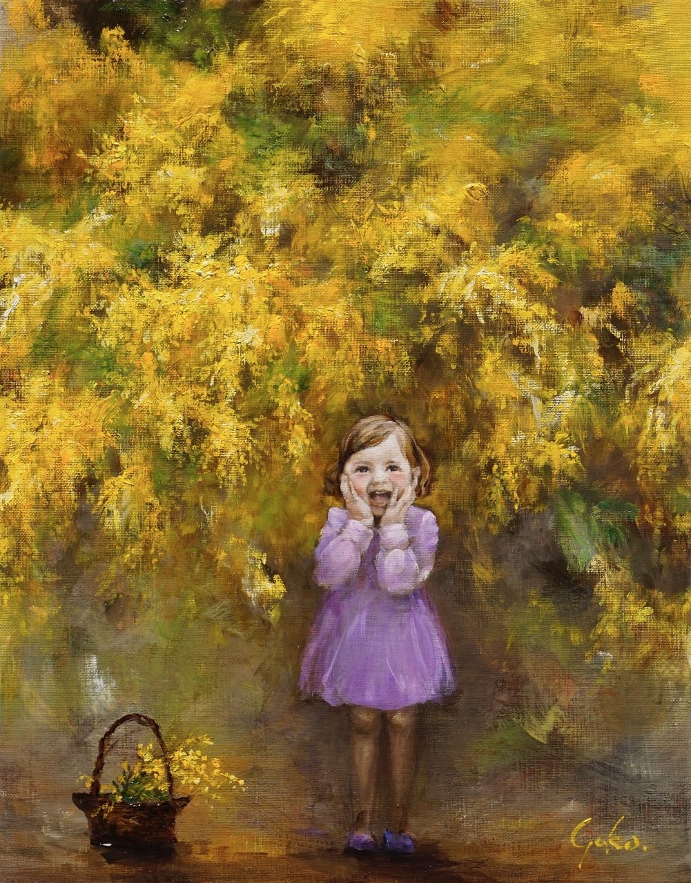 「ミモザ」絵画 油絵 油彩 油彩画 絵 絵画 【青空に咲くミモザ】 絵画 HR 通販