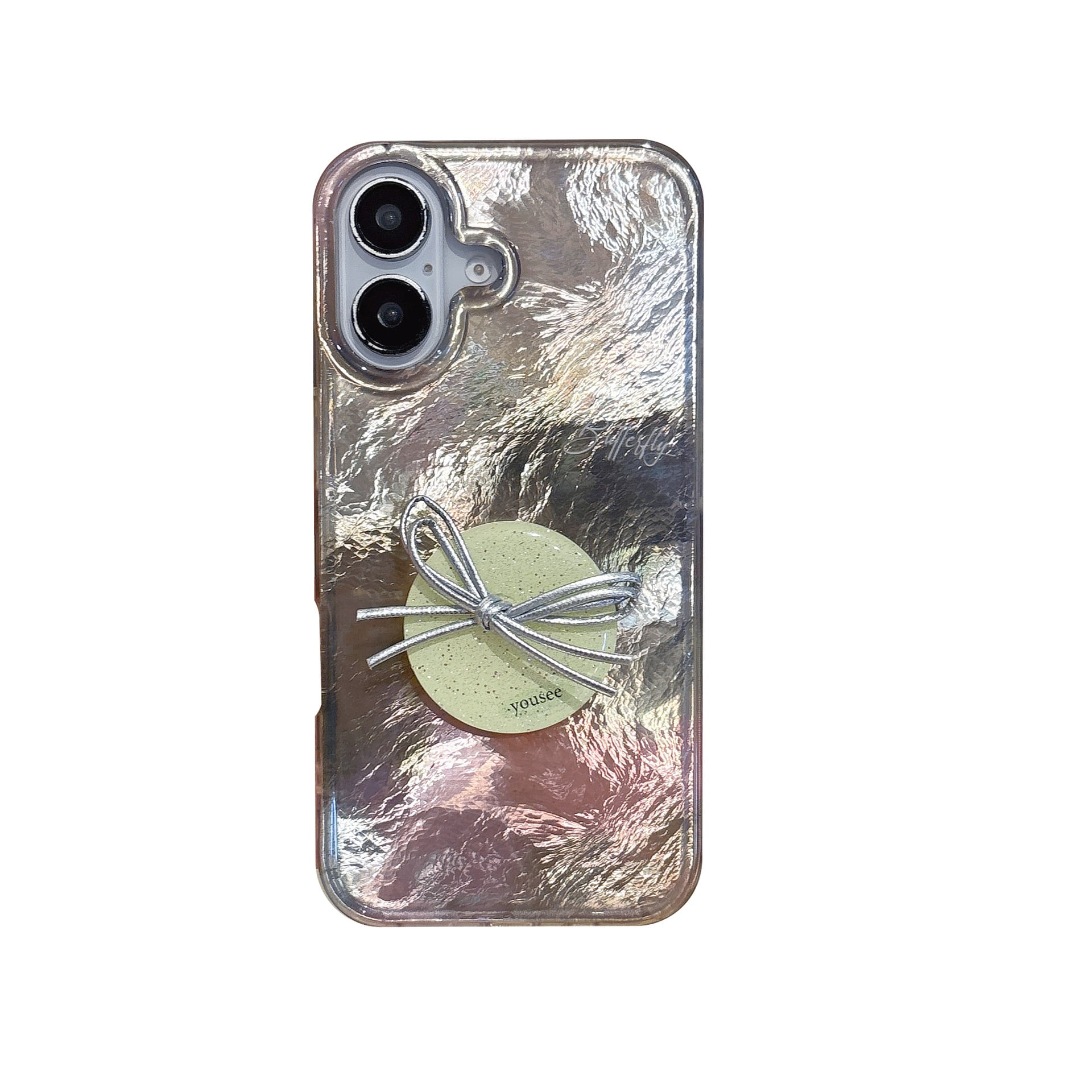 高見えしてくれる◎銀箔オーロラ オシャレ リボン スマホグリップ