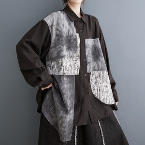 Chic Patchwork Long Shirt / シック パッチワーク ロング シャツ