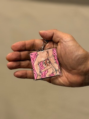 オリジナル手描きドローイングキーホルダー正方形「舞踏しようぜ」