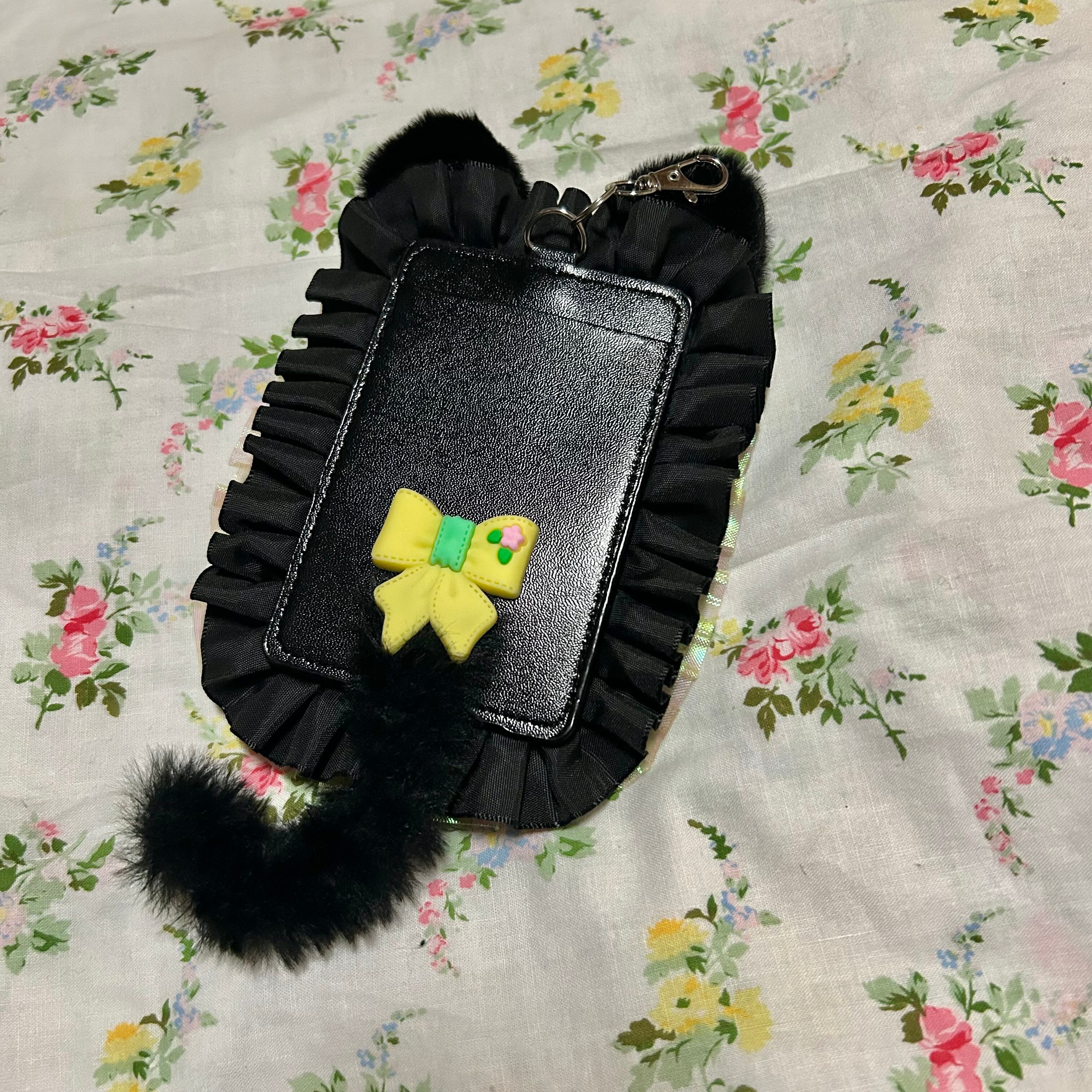 ハンドメイド ねこみみトレカケース【黒×黄色】 | ホシノセカイ