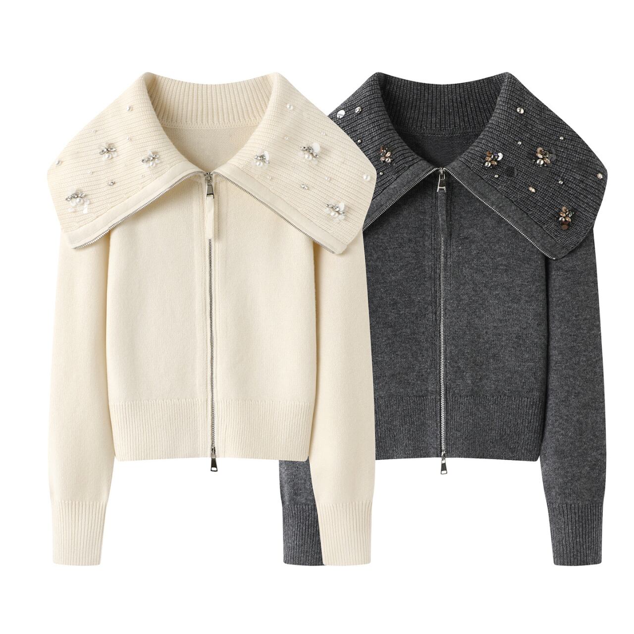 フラワービーズ ダブルジップ トップス/2colors A4463