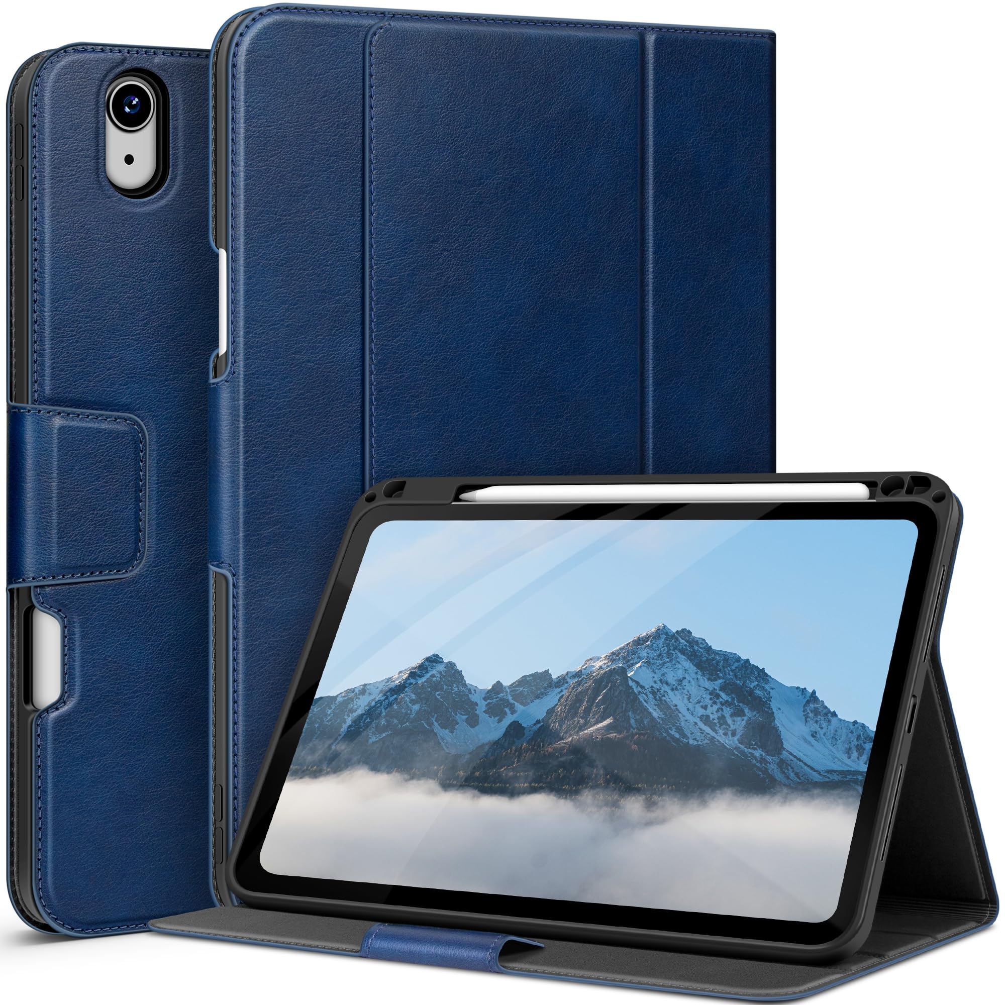 auaua iPad Air 11インチ ケース M4/M3/M2 (2026/2025/2024), iPad Air 第5/4世代 10.9インチ 2022/2020 専用 ペン収納 Pencil Pro/USB-C完全対応 ポケット付き 多角度スタンド マグネット開閉 オートスリープ対応 (ブルー)