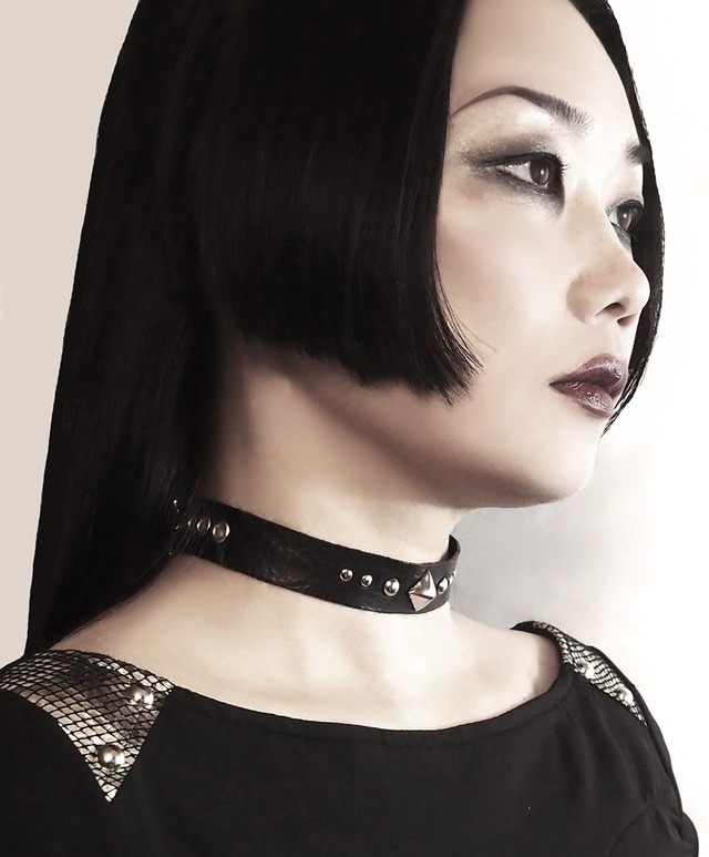 Black  Vegan  leather choker unisex "Eiwaz" ヴィーガンレザーチョーカー ユニセックス　エイワズ　