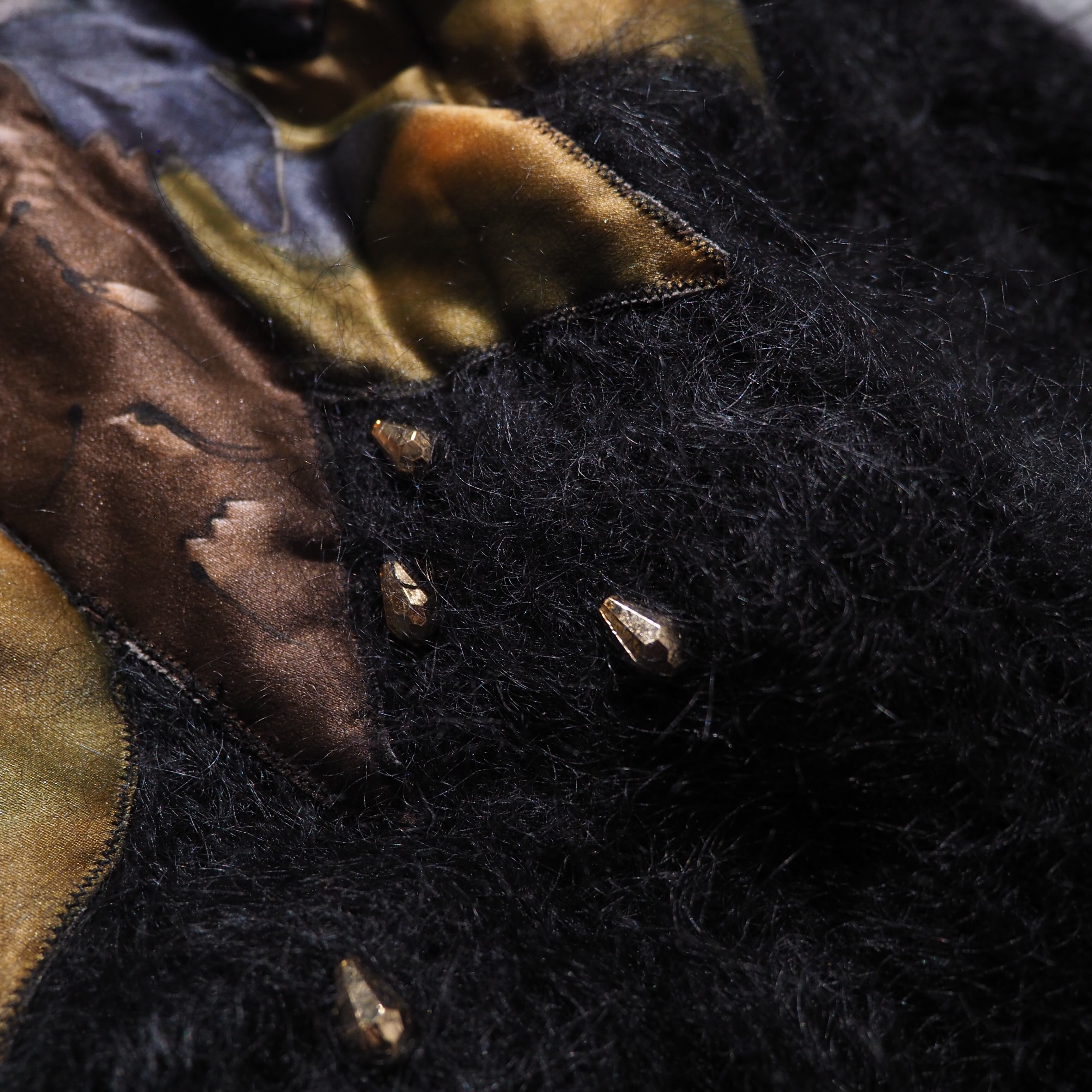 Black bewitching flower embroidery vintage mohair wool cardigan