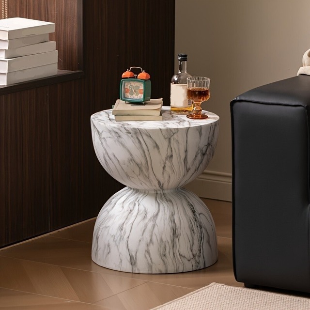 サイドテーブル マーブル模様 砂時計 フォルム おしゃれ かわいい インテリア 北欧 コンパクト コーヒー テーブル カフェ バー