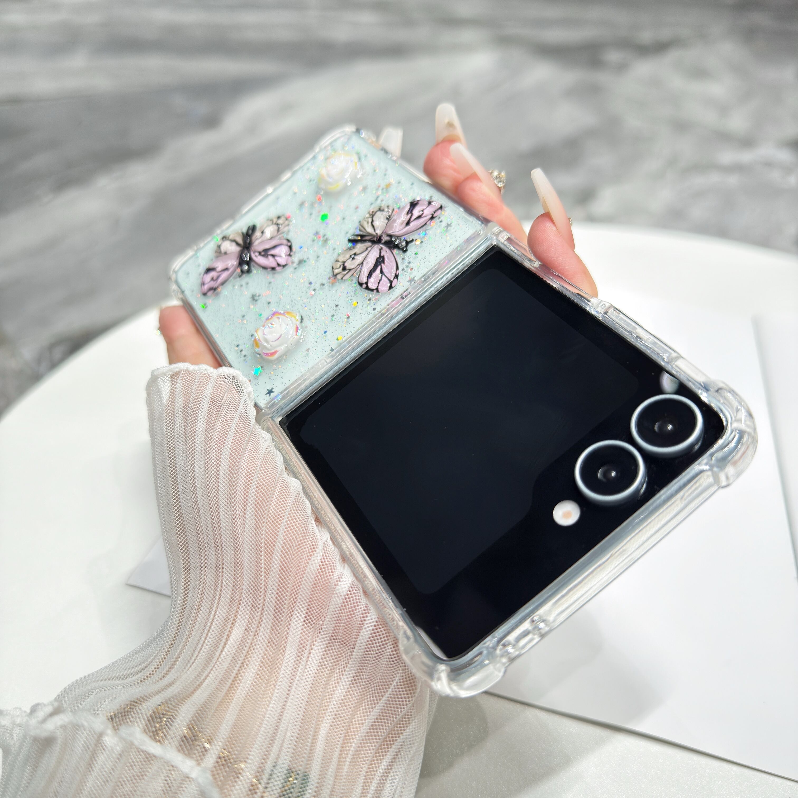 立体 蝶々 Galaxy z flip 7 6 5 4 3 ケース クリア おしゃれ