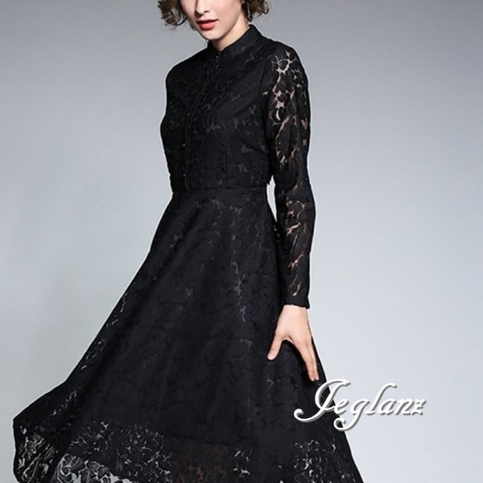 2色 総レース ワンピース ドレス ハイネック 透け感 エターナル(M8051)ζ