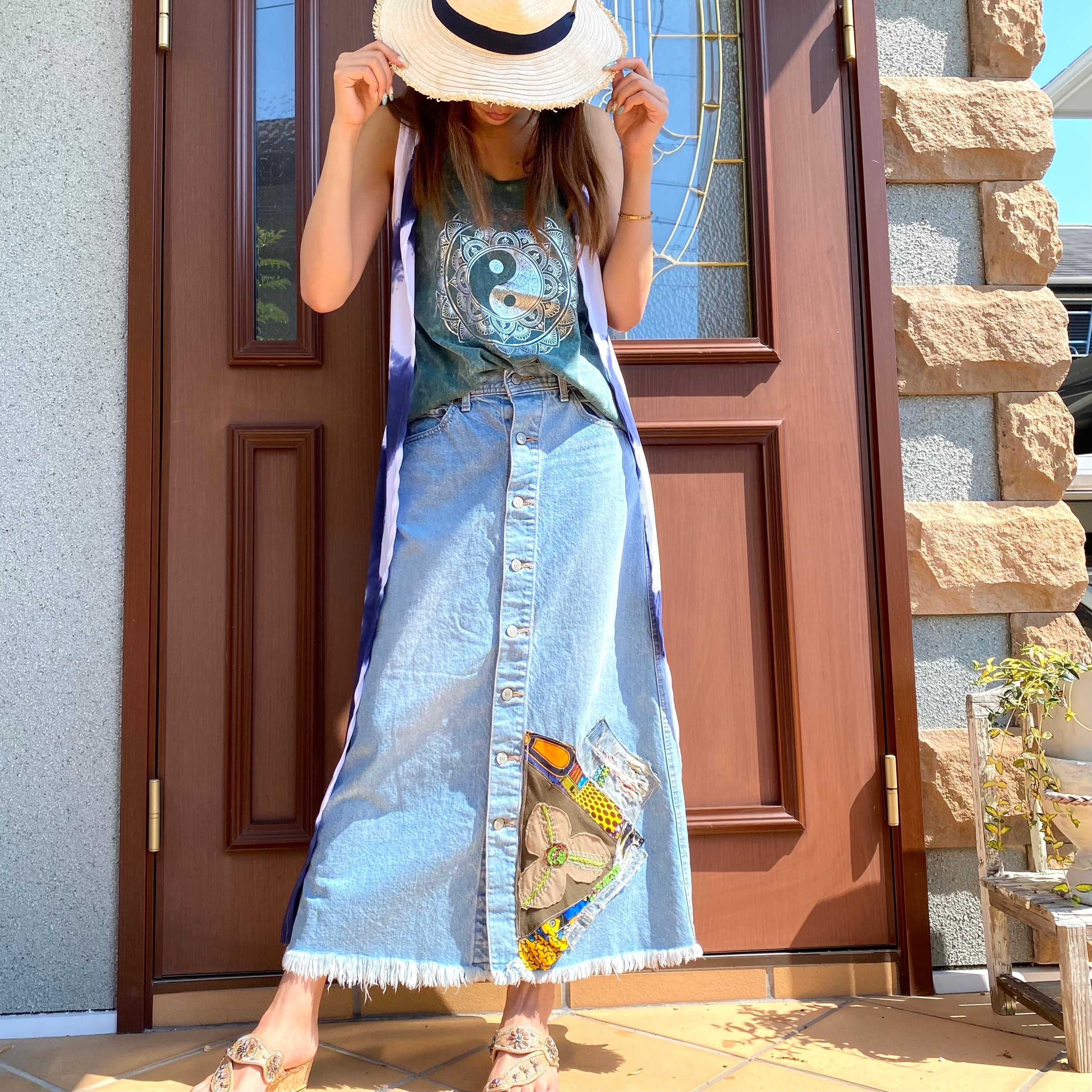 リメイクデニムパッチワークスカート | アジアン雑貨ルチュ 