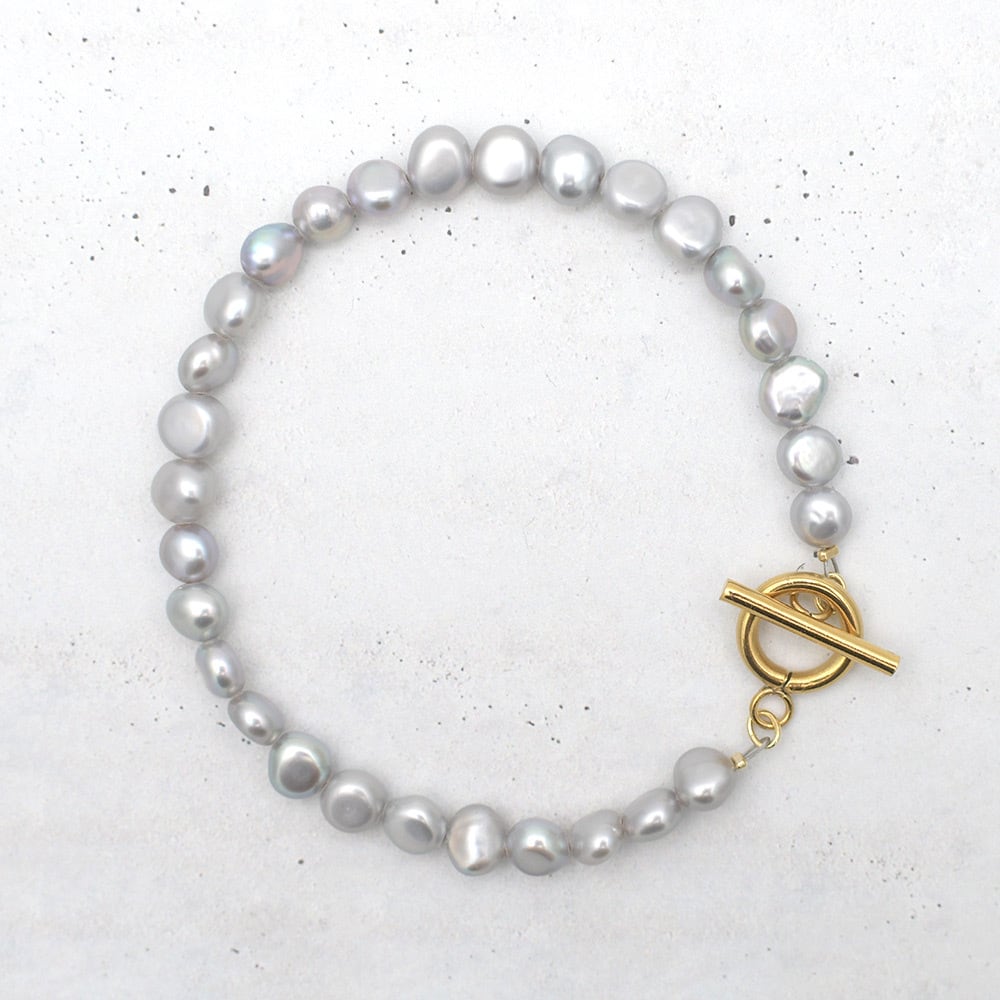 落ち着いたグレーブルー 約5.0mm 淡水パール バロック ブレスレット