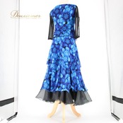 社交ダンス 衣装 スタンダード 上下セット ツーピース レッスンウェア パーティ衣装 レディース 青 黒 ブルー系 ブラック系 花柄 レース 長袖 花模様 エレガント おしゃれ フェミニン パフォーマンス ダンス衣装 上品 カジュアル 春夏 秋冬 伸縮性 リラックスフィット ウエストゴム 送料無料