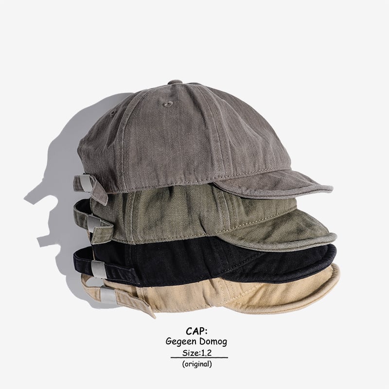 Tumulus: レトロ ストリート ツーリング ese つばの短い帽子 潮のブランド 香港 風水 ウォッシュド つば ピークド キャップ 小さな頭 野球帽 男女 Tum76353424265