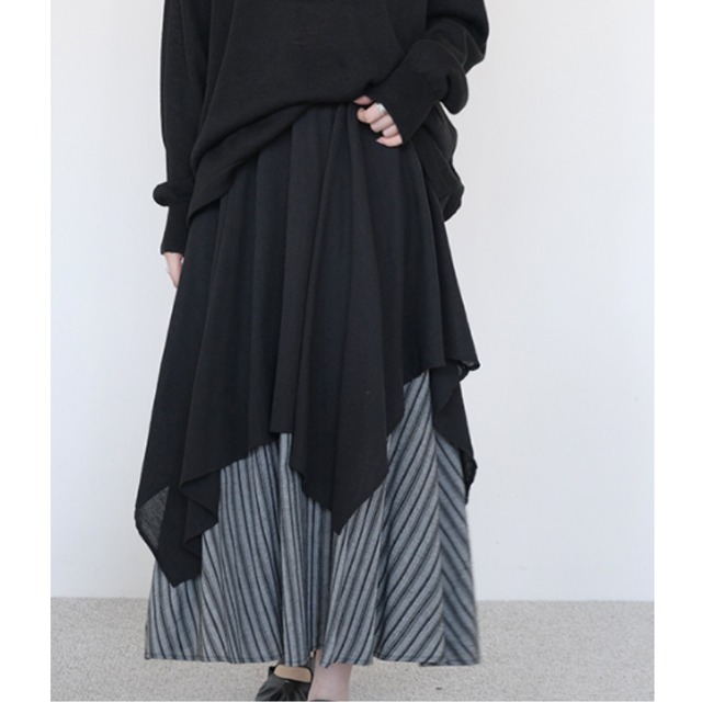 アシンメトリーデザイン切替ロングスカート R30075