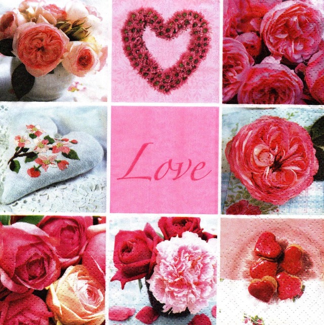 【Nouveau】バラ売り2枚 ランチサイズ ペーパーナプキン Love ピンク